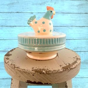 Mason Jar Ceramic Lid Tiffany Blue Polka Dot Chicken
